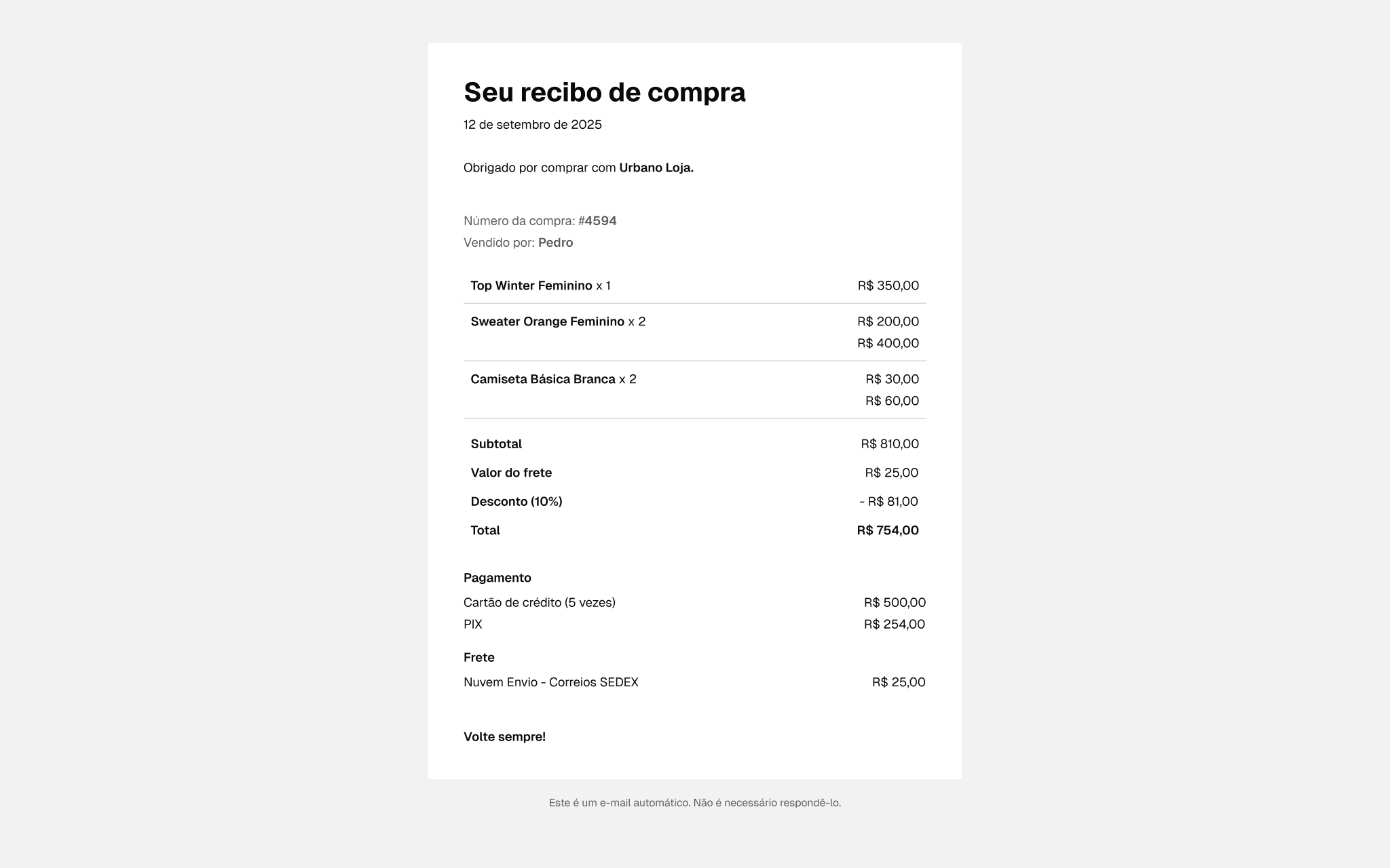 Nuvemshop POS — automatic purchase receipt e-mail