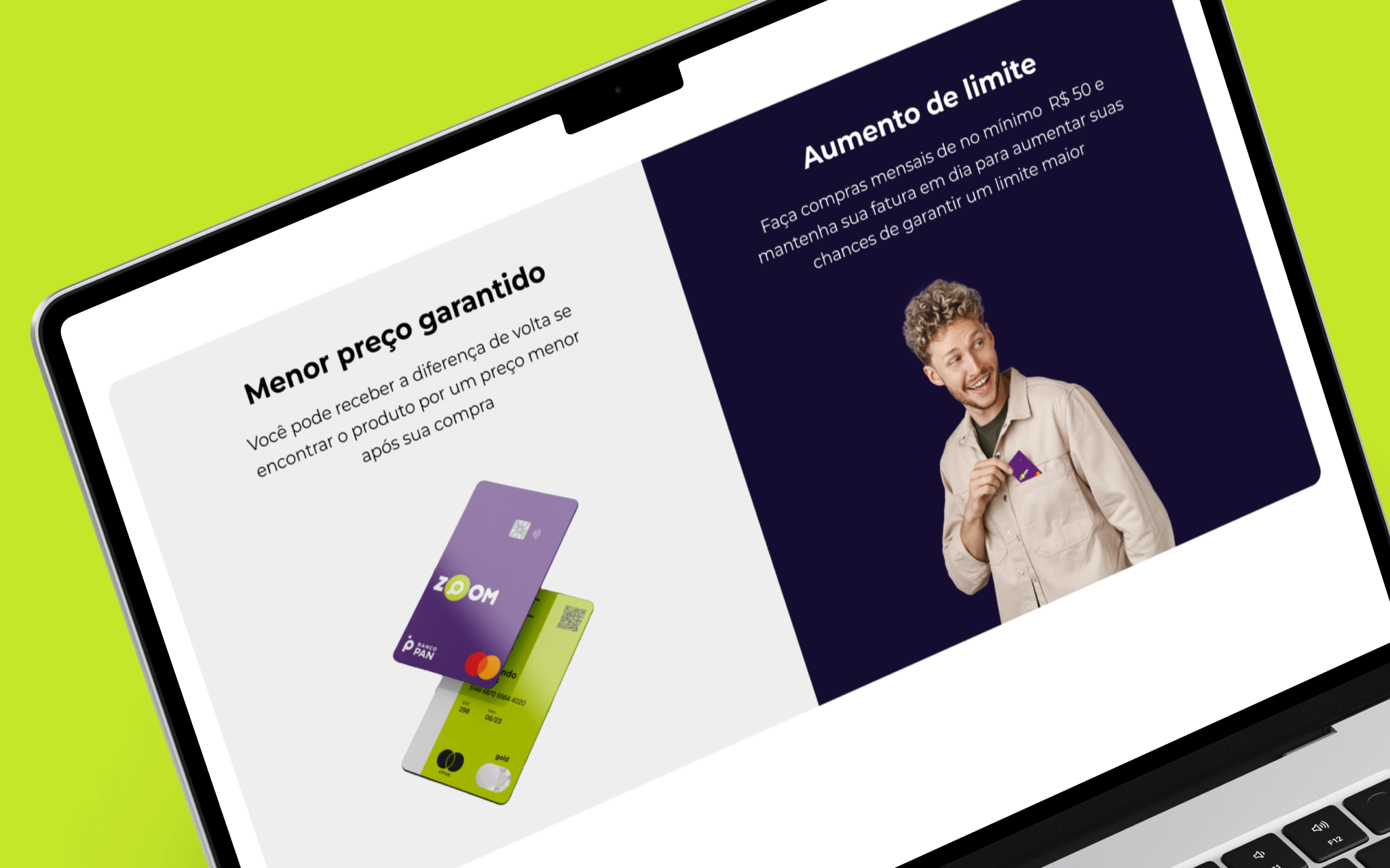 Zoom Card landing page — guaranteed lowest price and credit limit increase benefits, with the physical card design